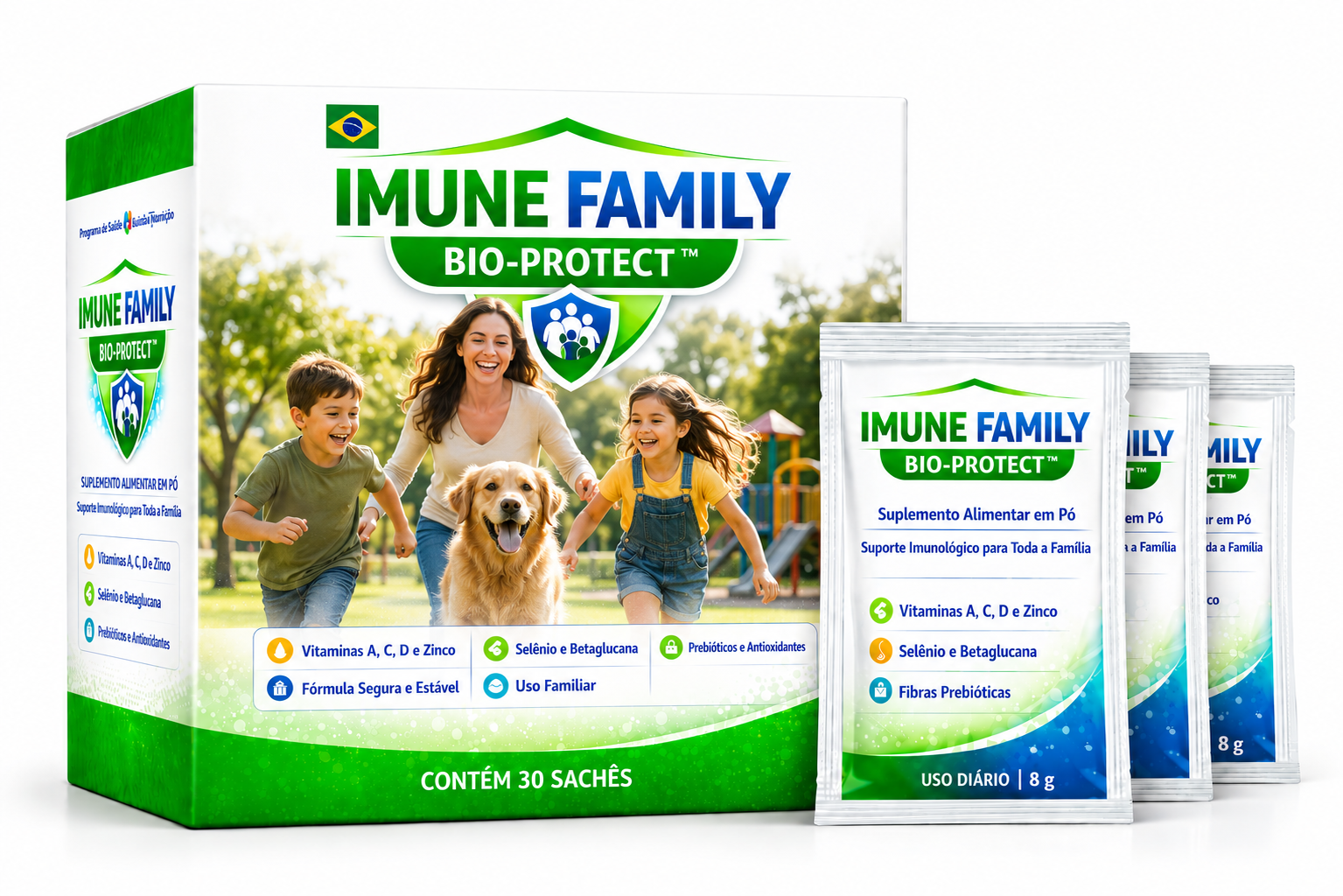 Caixa e sachês do Imune Family Bio-Protect